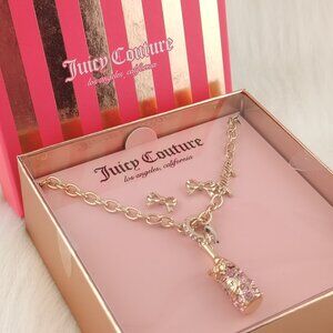 Juicy Couture Gold-Tone Rhinestone Champagne Bottle Necklace & Bow Earring